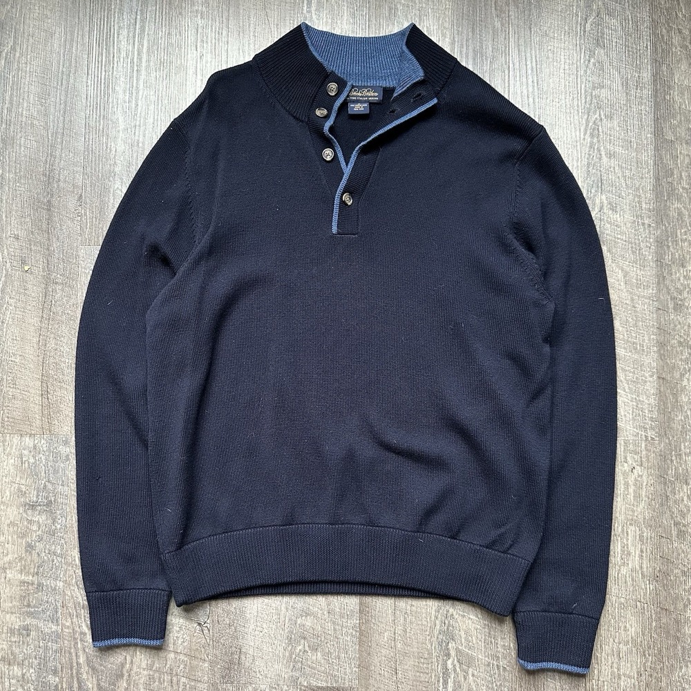 Brooks Brothers Merino Wool Rugby Polo Blue Long Sleeve Vintage Men's Medium - Picture 1 of 6